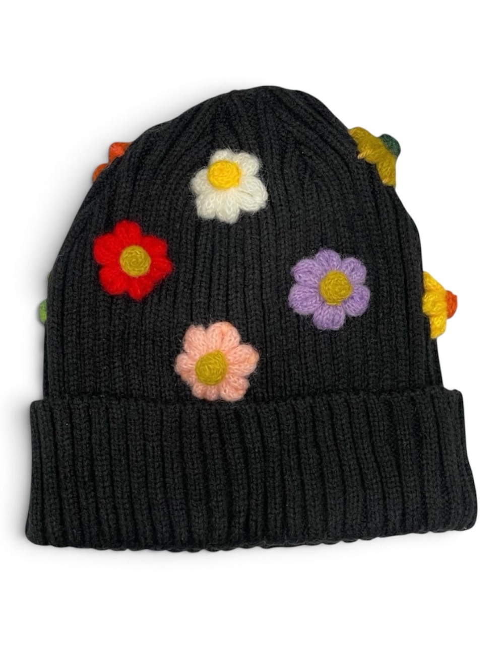 Black Knit Beanie with Cherries / Winter Hat